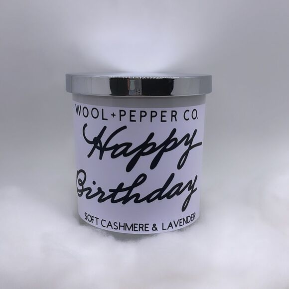 NWT Wool + Pepper Co. HAPPY BIRTHDAY Soy Candle - Soft Cashmere & Lavender - Picture 2 of 4